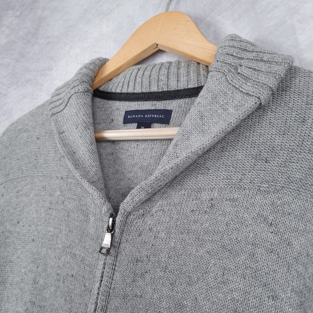 Banana Republic Cardigan Sweater Mens XL Gray Full Zip Shawl Collar Pockets NWT